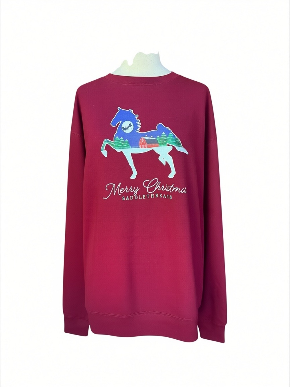 NWOT Just Hoods Saddlethreads “Merry Christmas” Deep Berry Crewneck Sweatshirt